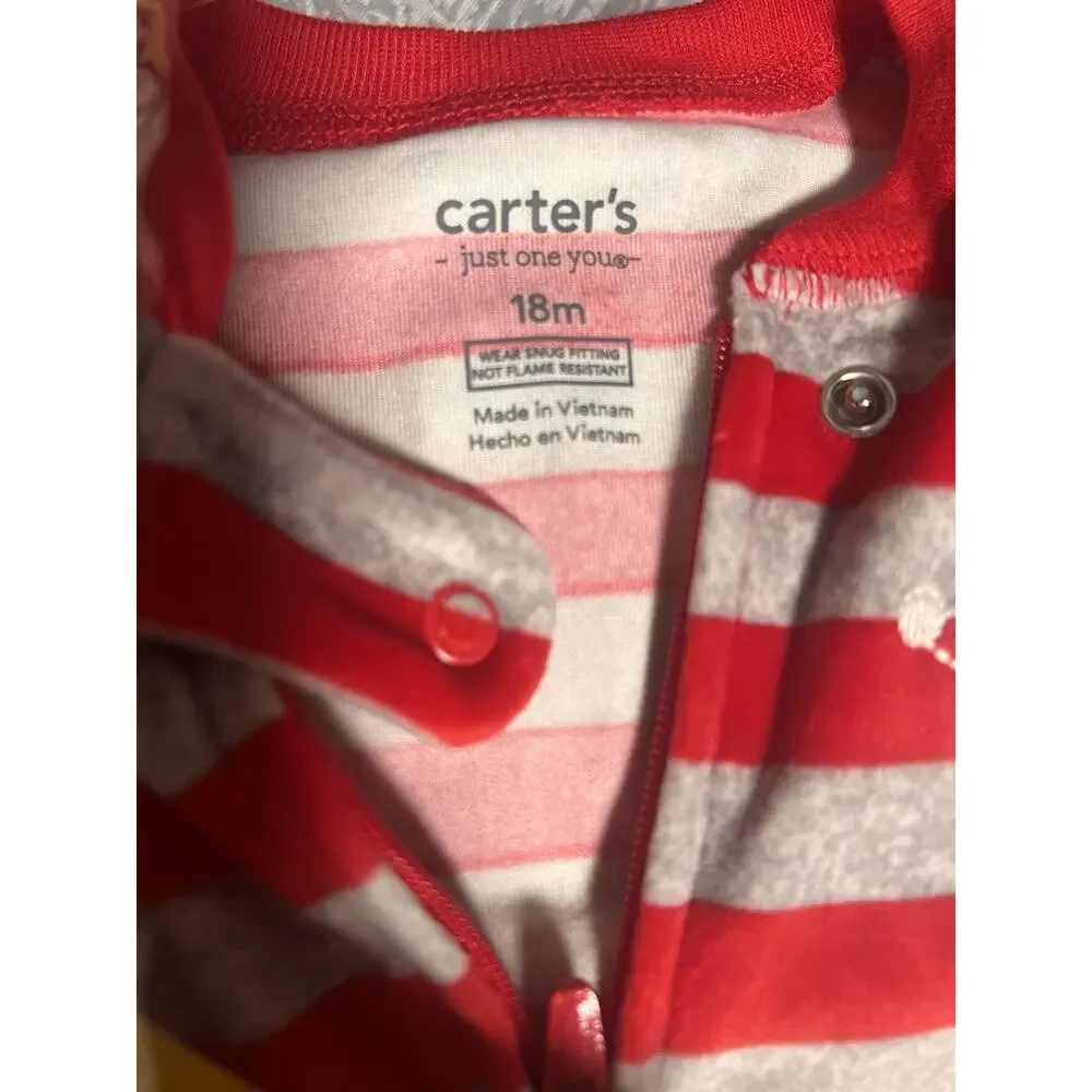 Carter’s Just One You Baby 12-18M Santa Christmas Footed Fleece Pajamas 2Pc NWT
